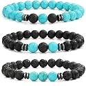 Young &amp; Forever Natural Stone Beaded Bracelet, Turquoise and Black Lava Rock with Onyx, Unisex Design for Men Women Girls Boys