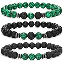 Young &amp; Forever Beaded Bracelet Set, Malachite, Black Onyx and Lava Stone, 3-Piece for Men Women Girls Boys