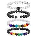 Young &amp; Forever Howlite Natural Stone Bracelets Set, 7 Chakra Beads, Black and White Lava Rock, 4-Piece for Men Women Girls Boys