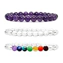 Young & Forever Natural Healing Crystal Bracelet Set for Men & Women - 8mm Round Gemstone Beads for Reiki, Yoga & Meditation - Pack of 3 (Choose Your Chakra)