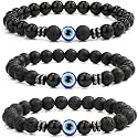 Young &amp; Forever Black Lava Rock and Onyx Beaded Bracelet, Natural Stone Evil Eye Protection for Men Women Girls Boys