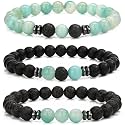 Young &amp; Forever Natural Stone Bead Bracelet Set, Amazonite and Lava Rock with Black Onyx, 3 Pieces for Men Women Girls Boys