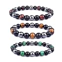 Young &amp; Forever Natural Stone Beaded Bracelet, Tiger Eye, Red Tiger Eye, Green Tiger Eye, Black Onyx, Hematite, Multi-Colour for Men Women Girls Boys