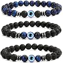 Young &amp; Forever Evil Eye Protection Bracelet, Blue Tiger Eye with Lava Stone and Black Onyx Beads for Men Women Girls Boys