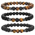 Young &amp; Forever Natural Stone Beaded Bracelets, Tiger Eye, Black Onyx and Lava Rock, Set of 3 for Men Women Girls Boys