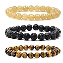 Young &amp; Forever Natural Healing Crystal Bracelet Set for Men &amp; Women - 8mm Round Gemstone Beads for Reiki, Yoga &amp; Meditation - Pack of 3 (Choose Your Chakra)