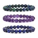Young &amp; Forever Natural Healing Crystal Bracelet Set for Men &amp; Women - 8mm Round Gemstone Beads for Reiki, Yoga &amp; Meditation - Pack of 3 (Choose Your Chakra)