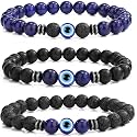 Young &amp; Forever Evil Eye Protection Bracelet, Lapis Lazuli, Lava Stone and Black Onyx Beads for Men Women Girls Boys