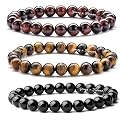 Young &amp; Forever Natural Stone Beaded Bracelets Set, Tiger's Eye, Red Tiger Eye and Onyx, 3-Piece Collection for Men Women Girls Boys