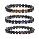Young &amp; Forever Natural Stone Beaded Bracelet, Lava Rock with Tiger Eye, Blue and Red Accent Beads, Unisex for Men Women Girls Boys