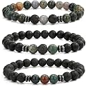 Young &amp; Forever Natural Healing Stone Bracelet, Bloodstone with Lava Rock and Black Onyx Beads for Men Women Girls Boys