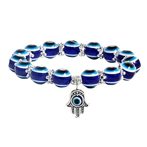 young amp forever 10mm blue evil eye beads bracelet for men amp women with hamsa hand charm - nazar battu protection stretchable bracelet for good luck