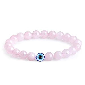 young amp forever natural rose quartz crystal bracelet with blue evil eye charm for women amp girls  original stone wellness jewelry for love protection amp positive energy  pink beaded stretch bracelet gift for her