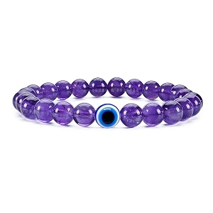young amp forever natural amethyst evil eye bracelet for women - purple stone beaded nazar bracelet for protection amp positivity - adjustable stretch charm bracelet for girls - ideal gift for her