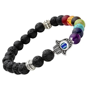 young amp forever 7 chakra lava stone yoga bracelet for men amp women - hamsa hand evil eye protection charm natural healing crystal beads for stress positive energy amp nazar