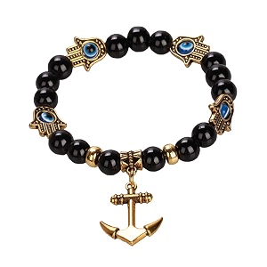 young amp forever gift rakshabandhan gift special black beads turkish evil eye hamsa hand with anchor charm yoga bracelets for mengirls and women