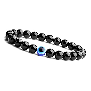 young amp forever natural black onyx evil eye bracelet for women amp men - reiki infused healing crystal beads for protection strength amp stress relief - handmade semi precious gemstone jewelry black