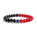 Young &amp; Forever Natural Red Onyx and Matte Black Onyx Evil Eye Bracelet for Men &amp; Women | 8mm Healing Crystal Stone Beads for Nazar Protection, Reiki Energy &amp; Spiritual Strength | Unisex Stretchable