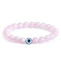 Young &amp; Forever Natural Rose Quartz Crystal Bracelet with Blue Evil Eye Charm for Women &amp; Girls | Original Stone Wellness Jewelry for Love, Protection &amp; Positive Energy | Pink Beaded Stretch Bracelet, Gift for Her