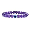 Young &amp; Forever Natural Amethyst Evil Eye Bracelet for Women - Purple Stone Beaded Nazar Bracelet for Protection &amp; Positivity - Adjustable Stretch Charm Bracelet for Girls - Ideal Gift for Her