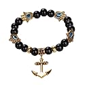 Young &amp; Forever Gift Rakshabandhan Gift Special Black Beads Turkish Evil Eye Hamsa Hand with Anchor Charm Yoga Bracelets for Men/Girls and Women