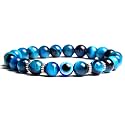 Young &amp; Forever Natural Blue Tiger Eye Bracelet with Evil Eye Charm for Women &amp; Girls - 8mm Crystal Beads Adjustable Stretch Bracelet for Protection, Luck &amp; Confidence - Ideal Spiritual Gift for Birthday &amp; Ann