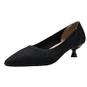youngshow Women's Pumps Kitten Heels Pointed Toe Knit Slip On Comfortable Casual Formal Dress Shoes