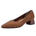 youngshow Women's Pumps Kitten Heels Pointed Toe Knit Slip On Comfortable Casual Formal Dress Shoes