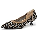 youngshow Women's Pumps Kitten Heels Pointed Toe Knit Slip On Comfortable Casual Formal Dress Shoes