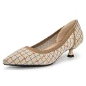 youngshow Women's Pumps Kitten Heels Pointed Toe Knit Slip On Comfortable Casual Formal Dress Shoes