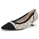 youngshow Women's Pumps Kitten Heels Pointed Toe Knit Slip On Comfortable Casual Formal Dress Shoes
