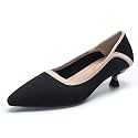 youngshow Women's Pumps Kitten Heels Pointed Toe Knit Slip On Comfortable Casual Formal Dress Shoes