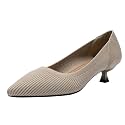 youngshow Women's Pumps Kitten Heels Pointed Toe Knit Slip On Comfortable Casual Formal Dress Shoes