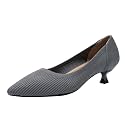 youngshow Women's Pumps Kitten Heels Pointed Toe Knit Slip On Comfortable Casual Formal Dress Shoes