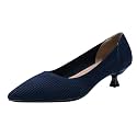 youngshow Women's Pumps Kitten Heels Pointed Toe Knit Slip On Comfortable Casual Formal Dress Shoes