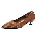 youngshow Women's Pumps Kitten Heels Pointed Toe Knit Slip On Comfortable Casual Formal Dress Shoes