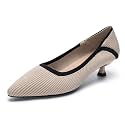 youngshow Women's Pumps Kitten Heels Pointed Toe Knit Slip On Comfortable Casual Formal Dress Shoes