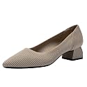 youngshow Women's Pumps Kitten Heels Pointed Toe Knit Slip On Comfortable Casual Formal Dress Shoes