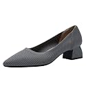 youngshow Women's Pumps Kitten Heels Pointed Toe Knit Slip On Comfortable Casual Formal Dress Shoes