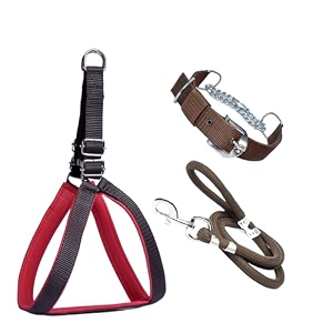 stainless steel nylon dog harness with choke collar  adjustable durable training amp walking gear for small medium amp large dogs medium brown red