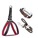 Stainless Steel Nylon Dog Harness with Choke Collar | Adjustable Durable Training & Walking Gear for Small, Medium & Large Dogs (Small, Brown-Red)