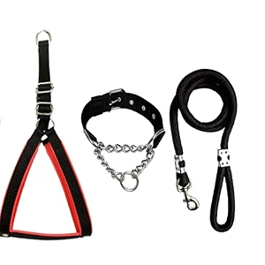 stainless steel nylon dog harness with choke collar  adjustable durable training amp walking gear for small medium amp large dogs medium black-red