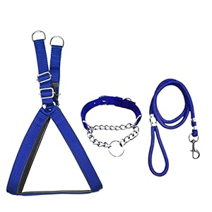 stainless steel nylon dog harness with choke collar  adjustable durable training amp walking gear for small medium amp large dogs small blue-black