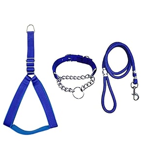 stainless steel nylon dog harness with choke collar  adjustable durable training amp walking gear for small medium amp large dogs extra large blue