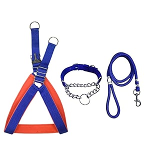 stainless steel nylon dog harness with choke collar  adjustable durable training amp walking gear for small medium amp large dogs small blue-red