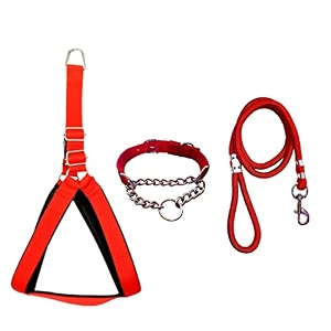 stainless steel nylon dog harness with choke collar  adjustable durable training amp walking gear for small medium amp large dogs small red-black