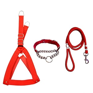 stainless steel nylon dog harness with choke collar  adjustable durable training amp walking gear for small medium amp large dogs extra large red