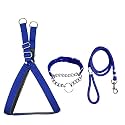Stainless Steel Nylon Dog Harness with Choke Collar | Adjustable Durable Training & Walking Gear for Small, Medium & Large Dogs (Small, Blue-Black)