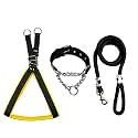 Stainless Steel Nylon Dog Harness with Choke Collar | Adjustable Durable Training & Walking Gear for Small, Medium & Large Dogs (Extra Large, Black-Yellow)