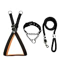 Stainless Steel Nylon Dog Harness with Choke Collar | Adjustable Durable Training &amp; Walking Gear for Small, Medium &amp; Large Dogs (Large, Black-Orange)